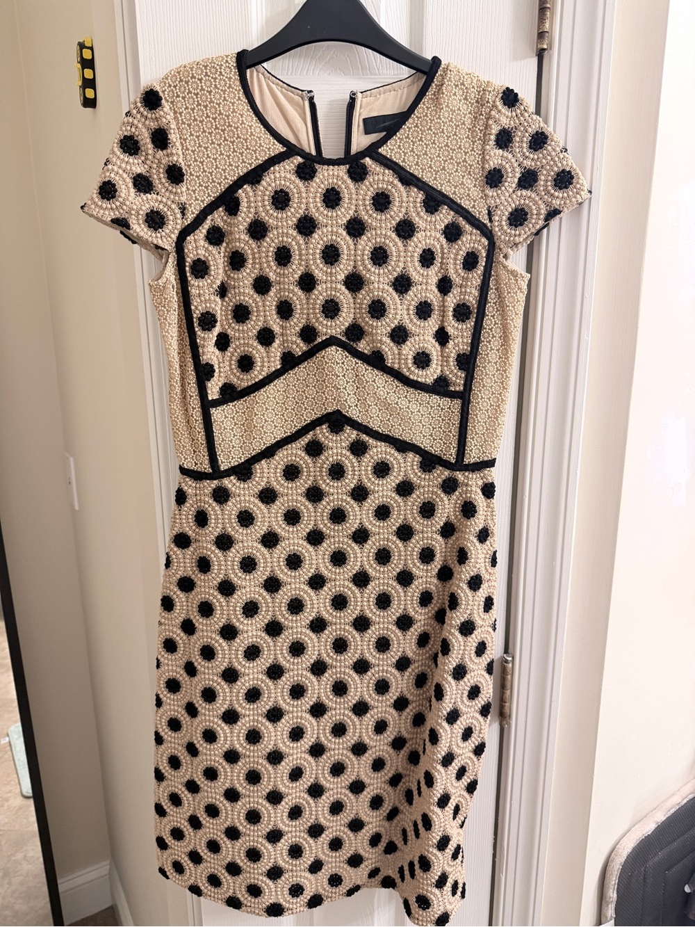 Burberry Lace Beaded Polka Dot Sheath Dress - Black and Cream